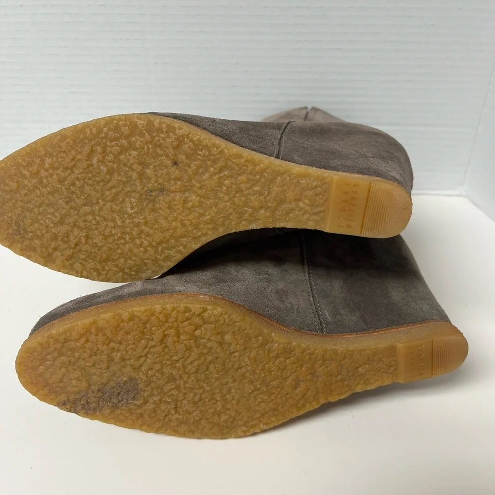 Stuart Weitzman Suede Wedge Platform Ankle Boots in Taupe Size 9 - Picture 6 of 8
